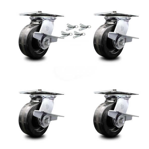 5 Inch Phenolic Caster Set with Roller Bearing and Brakes/Swivel Locks SCC